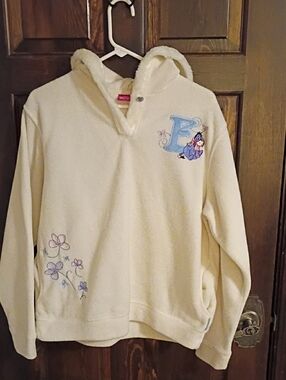 Disney Cream Hooded Pullover with Blue 'E' and Floral Embroidery
